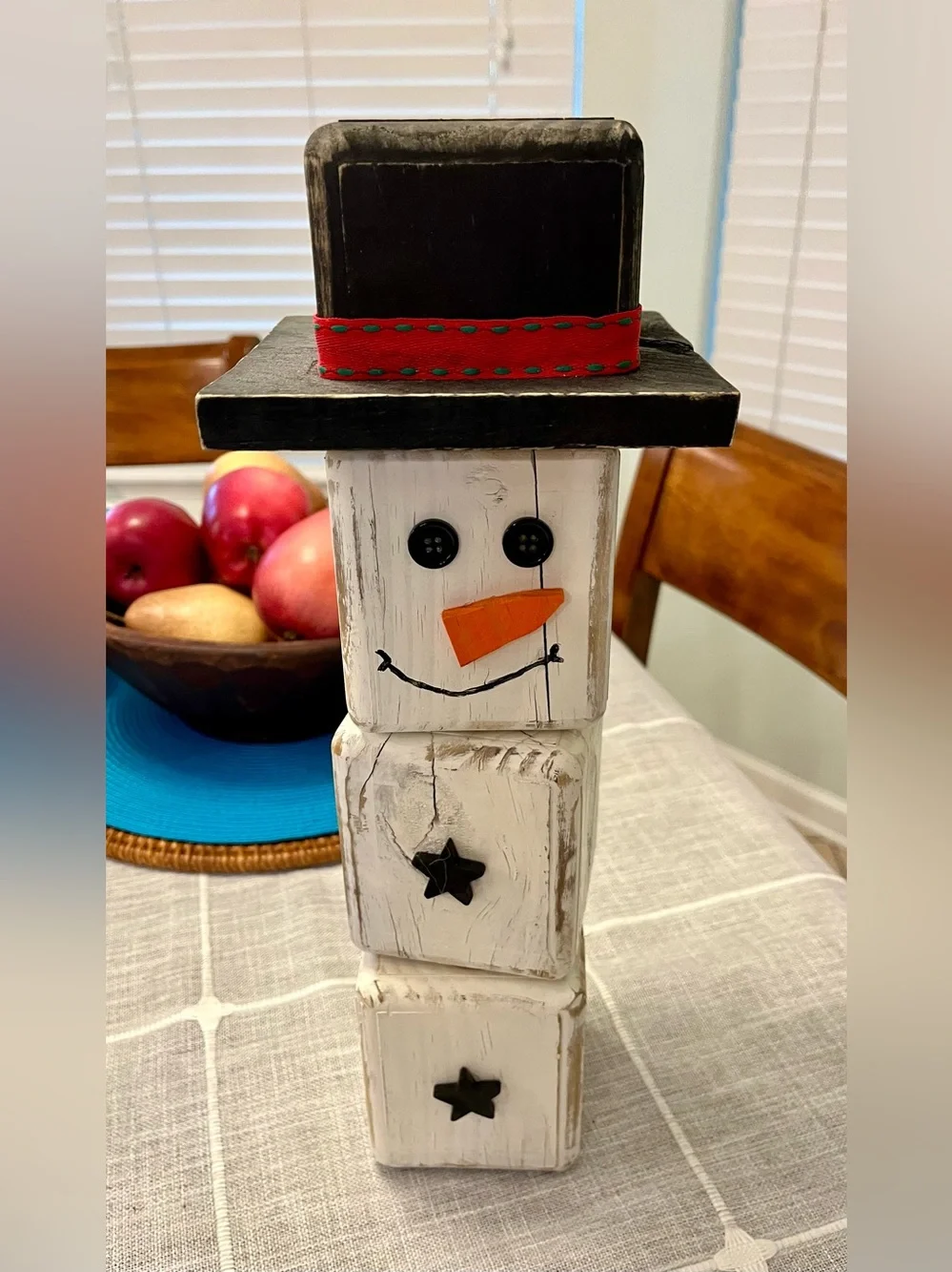 Holiday Gift Bundle-Wooden Custom made Snowman & Teal Stripe Holiday Gift Bag